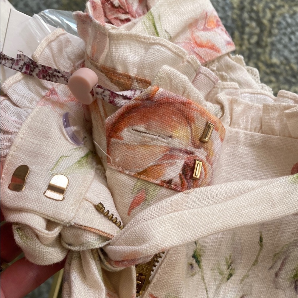 LoveShackFancy High Waist Cream and Pink Lace Trim Shorts - Picture 6 of 9